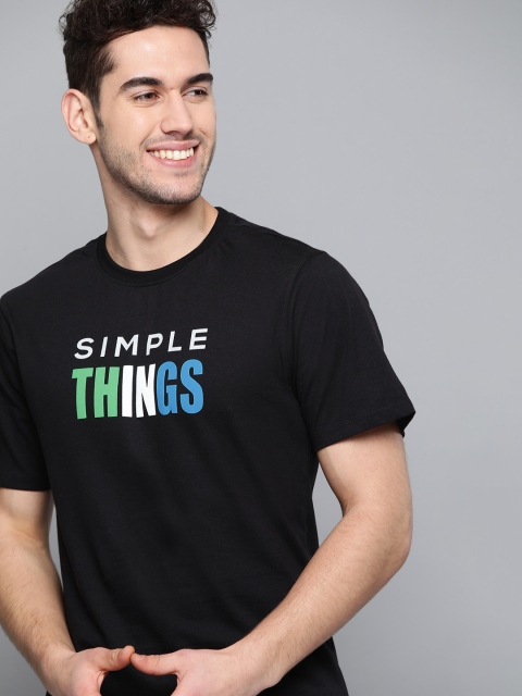 

Mast & Harbour Men Black Pure Cotton Printed Detail Round Neck T-shirt