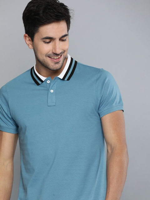 

Mast Harbour Men Blue Solid Polo Collar Pure Cotton T-shirt