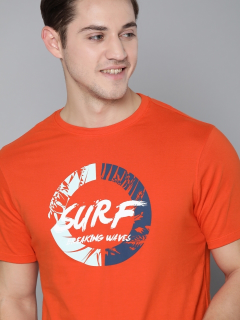 

Mast Harbour Men Orange White Pure Cotton Printed Round Neck Pure Cotton T-shirt