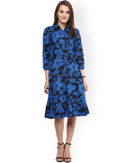 

Harpa Blue & Black Floral Print A-Line Dress