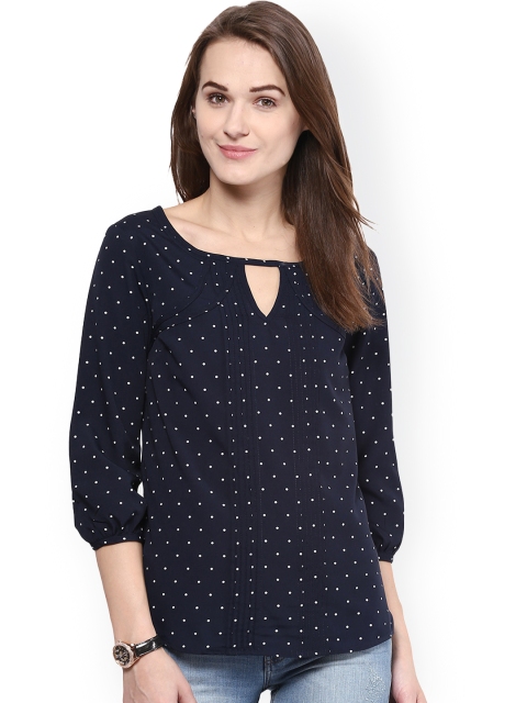 

Harpa Navy Polka Dot Print Top, Navy blue