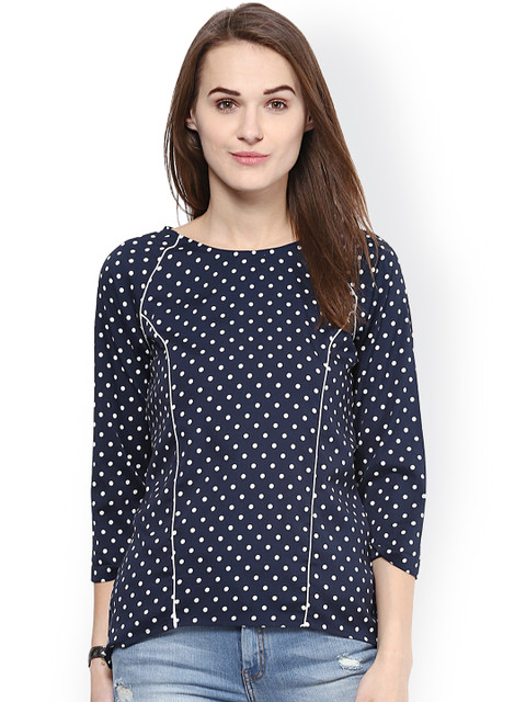 

Harpa Navy Polka Dot Print Top, Navy blue