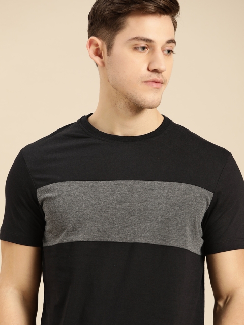 

ether Men Black & Grey Colourblocked Pure Cotton Round Neck T-shirt