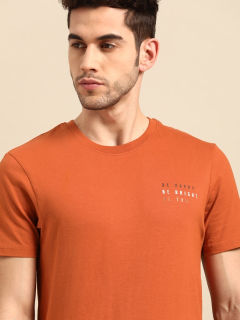 

ether Men Rust Orange Solid Pure Cotton Round Neck T-shirt