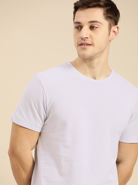 

ether Men Lavender Solid Pure Cotton Round Neck T-shirt