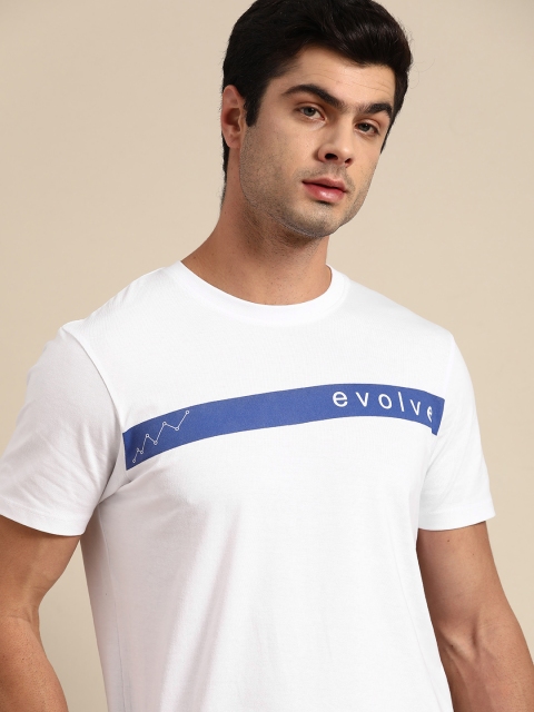 

ether Men White Pure Cotton Striped Round Neck T-shirt