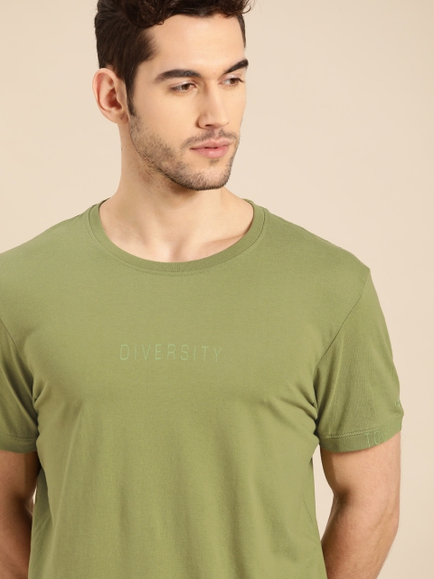 

ether Men Green Solid Pure Cotton Round Neck T-shirt