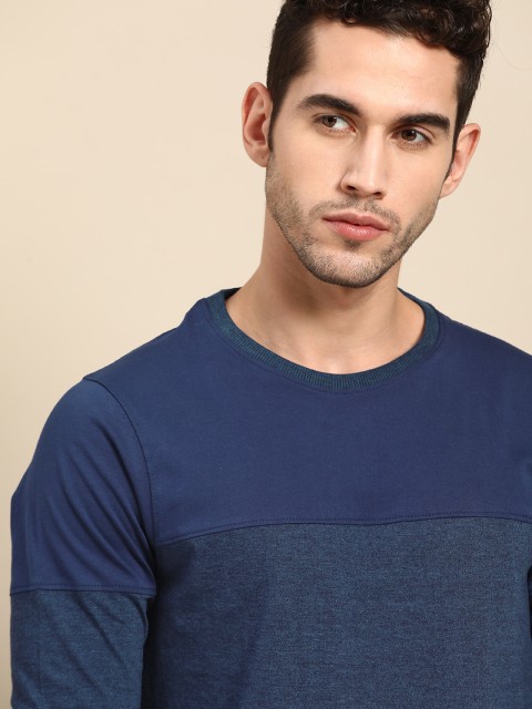 

ether Men Navy Blue Solid Round Neck T-shirt