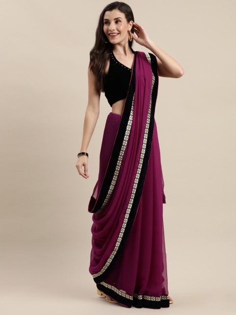 

Mitera Purple Solid Poly Georgette Saree