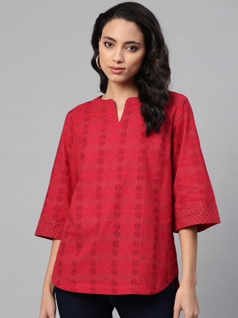 

Fabindia Women Red & Black Printed Pure Cotton Straight Kurti