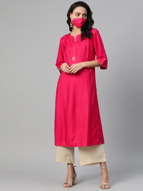 

Fabindia Women Fuchsia Solid Straight Kurta