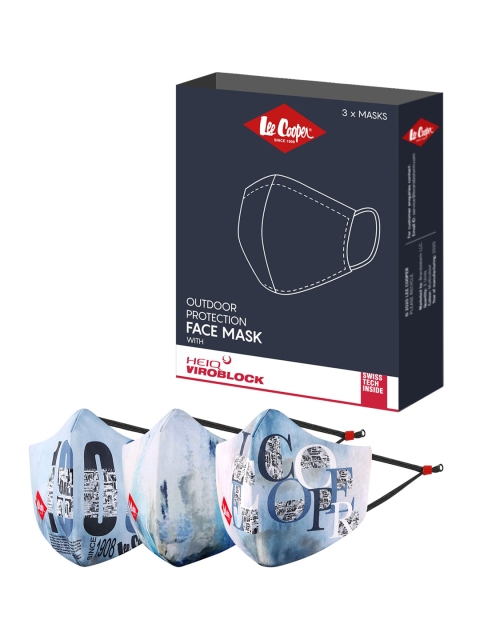 

Lee Cooper Adults 3 Pcs Brand Logo Printed Reusable 6-Ply Lightweight Face Masks, Blue