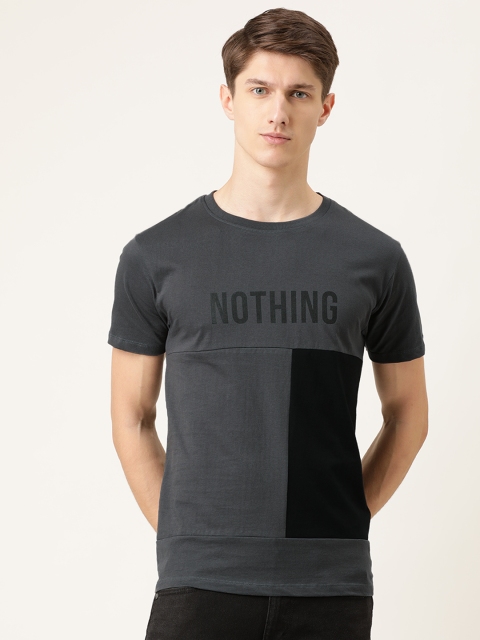 

The Indian Garage Co Men Charcoal Grey Printed Round Neck Pure Cotton T-shirt