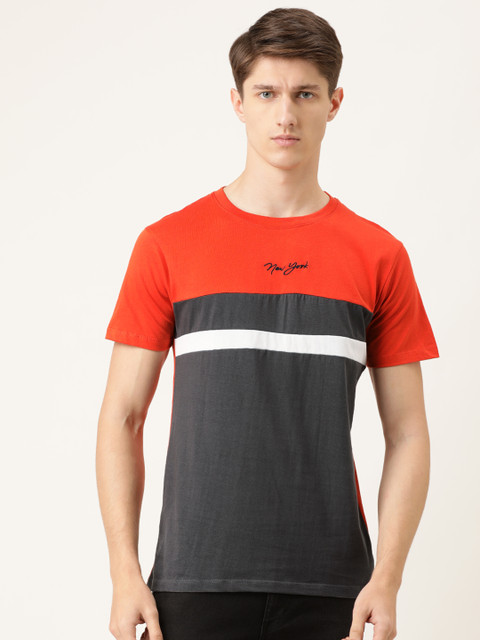 

The Indian Garage Co Men Charcoal Grey & Red Colourblocked Round Neck T-shirt