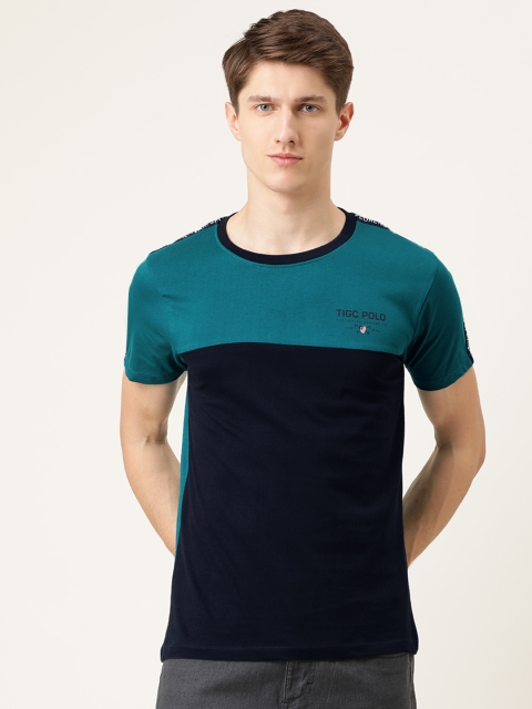 

The Indian Garage Co Men Navy Blue Colourblocked Round Neck Pure Cotton T-shirt