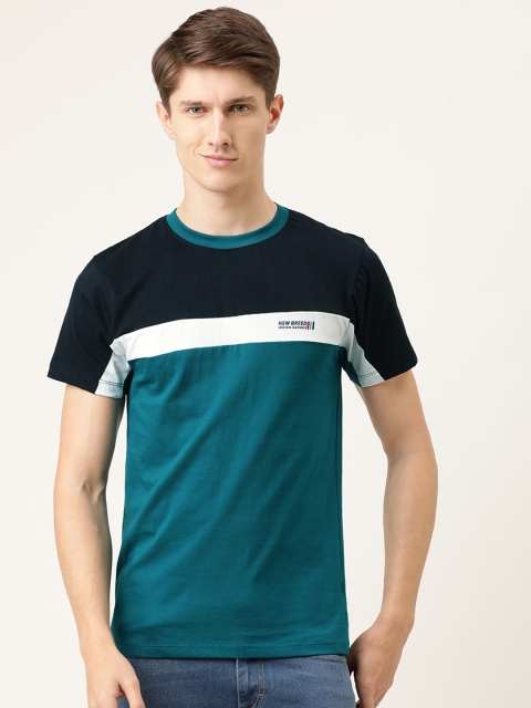 

The Indian Garage Co Men Teal Blue & White Colourblocked Round Neck T-shirt