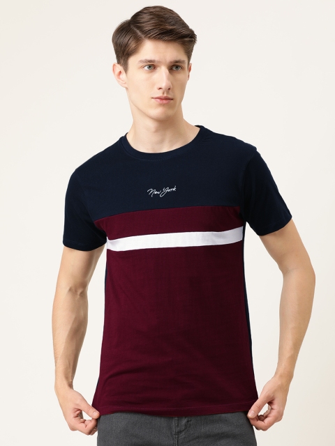 

The Indian Garage Co Men Burgundy & Navy Blue Colourblocked Round Neck T-shirt