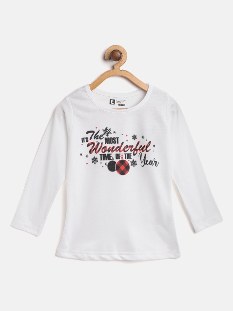 

Eteenz Girls White & Black Typography Print Pure Cotton Round Neck T-shirt