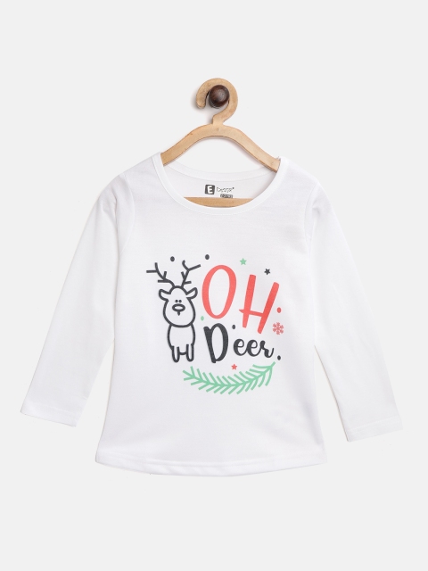 

Eteenz Girls White & Black Pure Cotton Typography Printed Round Neck T-shirt