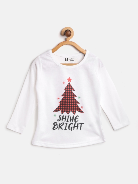 

Eteenz Girls White Black Christmas Tree Print Round Neck Pure Cotton T-shirt