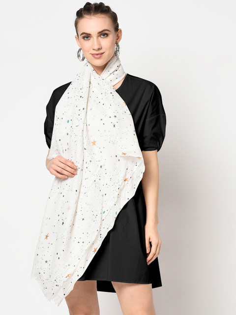 

J Style Women White Printed Stole