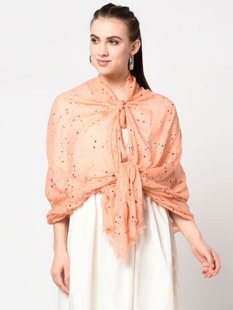 

J Style Women Peach-Coloured Printed Stole