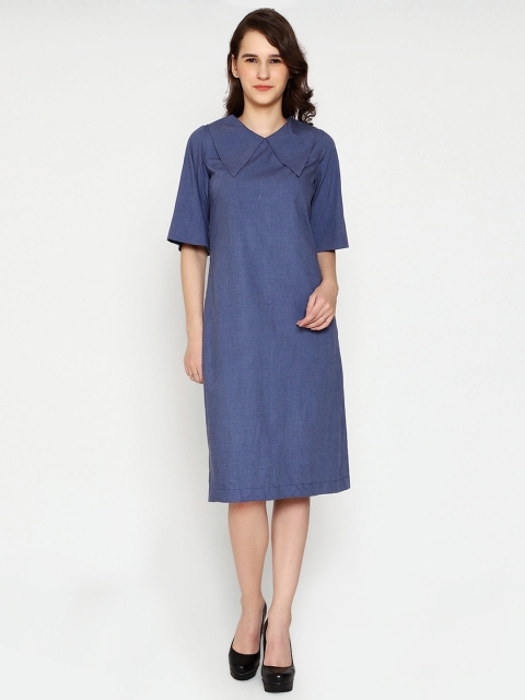 

HAIL WOMEN Women Navy Blue Solid Denim A-Line Dress