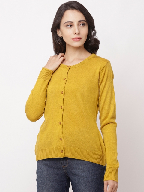 

Globus Women Mustard Solid Button Shrug