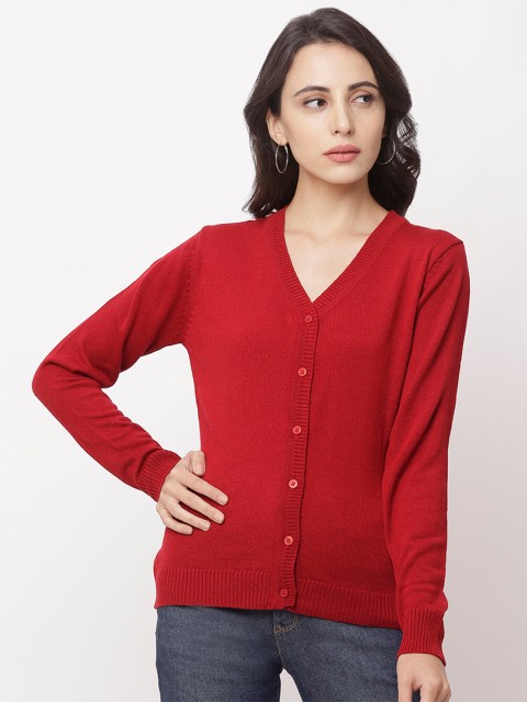 

Globus Women Maroon Solid Cardigan Sweater