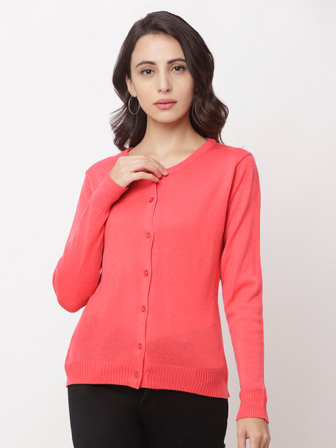 

Globus Women Coral Self Design Open Front Shrug