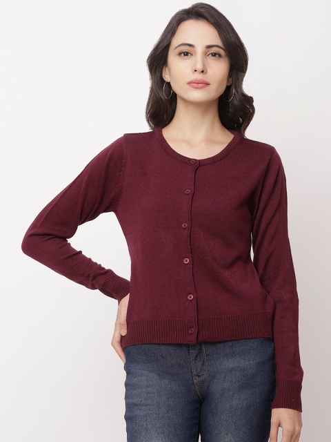 

Globus Women Burgundy Solid Cardigan Sweater