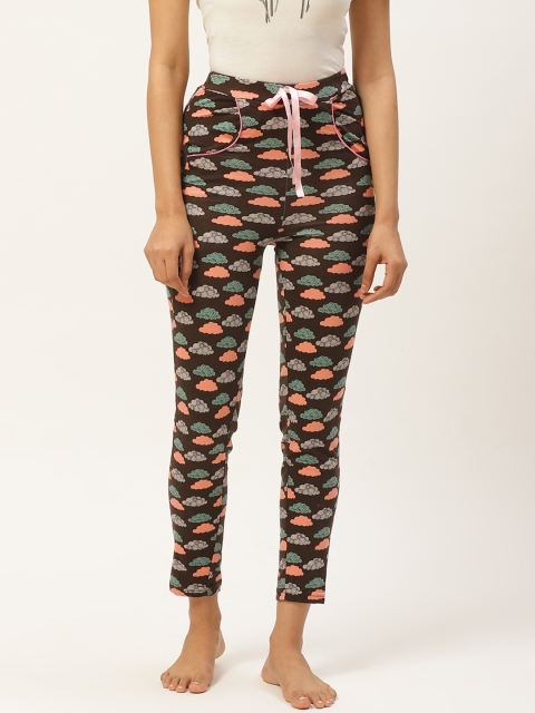 

MRASIS Women Coffee Brown & Pink Printed Lounge Pants