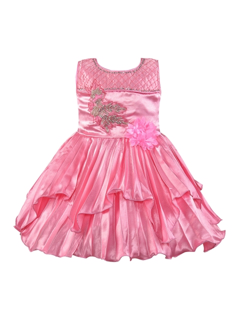 

Wish Karo Girls Pink Self Design Fit and Flare Dress