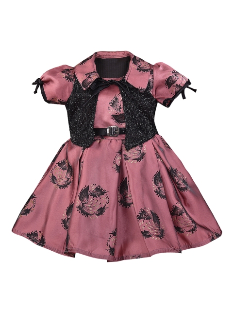 

Wish Karo Girls Pink & Black Printed Fit and Flare Dress
