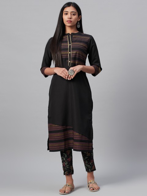 

ZIYAA Women Black & Pink Yoke Design Kurta with Trousers