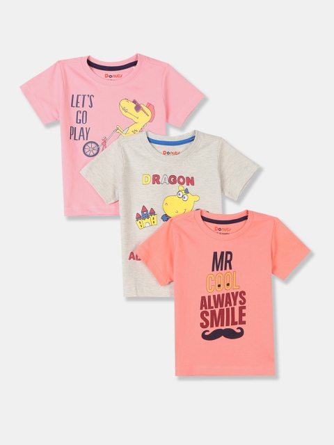 

Donuts Boys Pack of 3 Assorted Printed Round Neck Pure Cotton T-shirts
