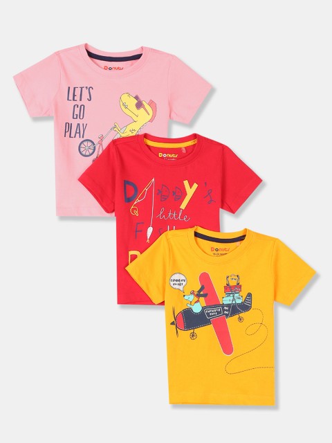

Donuts Boys Pack of 3 Assorted Printed Round Neck Pure Cotton T-shirts