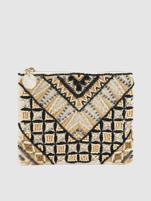 

Accessorize Beige & Black Beaded Embellished Purse