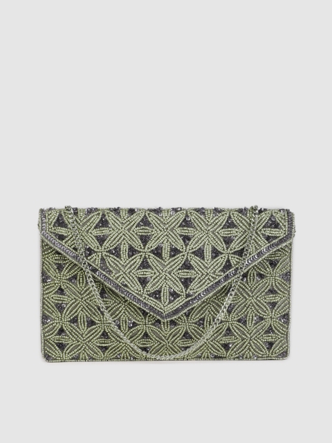 

Accessorize Green Embellished PHOEBE Envelope Clutch