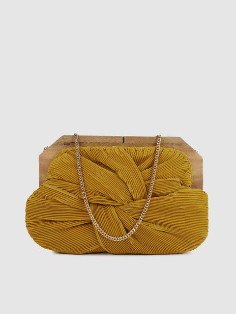 

Accessorize Mustard Yellow Pleated Solid BROOKE Box Clutch