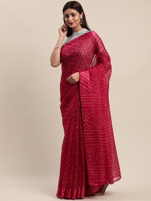 

Mirchi Fashion Pink & Orange Polycotton Printed Bandhani Saree
