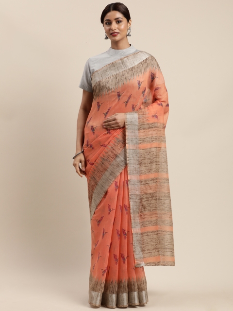

Kalini Orange Printed Polycotton Saree