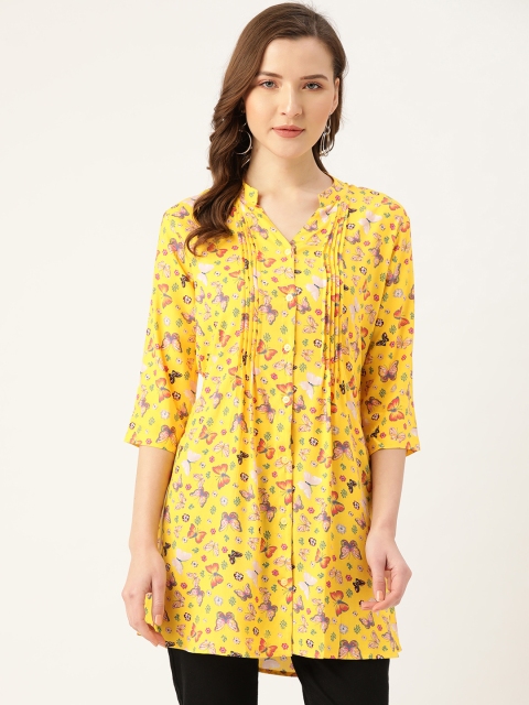 

One Femme Women Yellow & Pink Butterfly Print Tunic