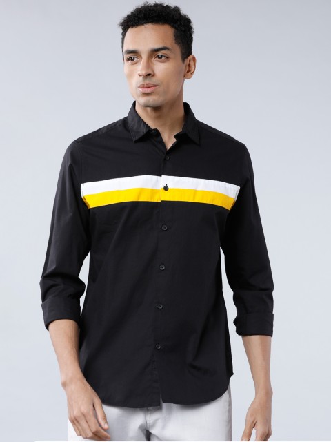 

Ecko Unltd Men Black & Yellow Slim Fit Striped Casual Shirt
