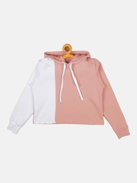 

Instafab Girls Pink & White Colourblocked Hooded Sweatshirt