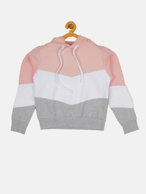 

Instafab Girls Grey & Pink Colourblocked Hooded Sweatshirt