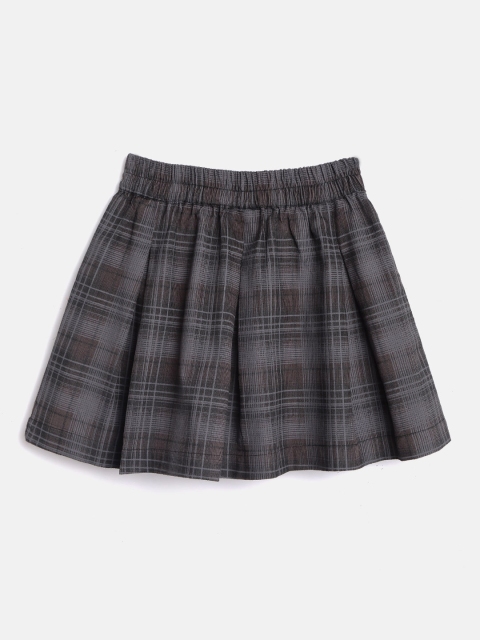 

luyk Girls Charcoal Grey Checked Corduroy Flared Pure Cotton Skirt