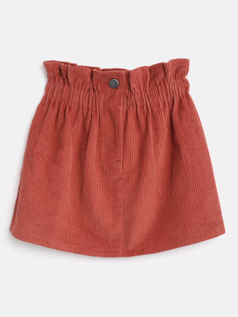 

luyk Girls Rust Orange Solid Corduroy A-Line Skirt