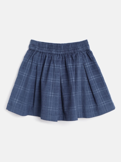 

luyk Girls Blue Checked Corduroy Flared Pure Cotton Skirt
