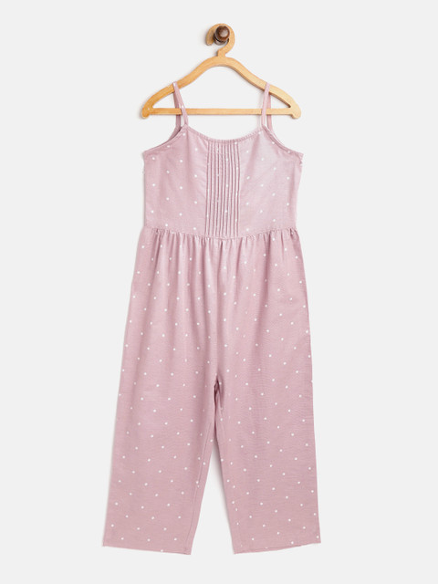 

luyk Girls Dusty Pink & White Polka Dot Print Basic Jumpsuit